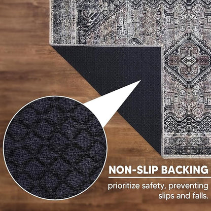 Keen Home Design 5x7 Rug - Machine Washable Area Rug with Non-Slip Backing, Ideal for Living Room, Dining Room, Bedroom - Vintage, Easy Clean, Durable, Low Pile Rug - (5' x 7')
