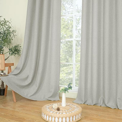 LAMIT Light Grey Linen Textured Curtains for Living Room, Grommet Thick Light Reducing Curtain Light Filtering Panels Burlap Drapes for Bedroom/Outdoor/French Door, Set of 2 Panels, W60x L84