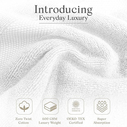 Premium Staple Cotton Bathroom Towel Set - White 600 GSM 6-Piece Luxury Bath Towel Set 1 Stripe - 2 Bath Towels, 2 Hand Towels & 2 Washclothes Set - High Absorbent & Quick Dry for Gym, Spa, Hotel