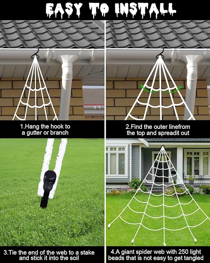 Brighter Spider Web Lights Halloween Decorations Outdoor, 2025 Upgraded 250 Purple LED Lights 16.4ft Lighted Spider Web, 8 Modes with Remote Control, Timer & Memory Function, Perfect Halloween Decor