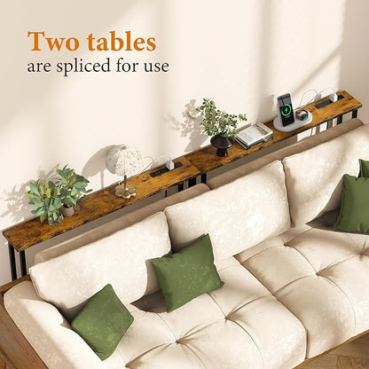 39" Sofa Table Narrow Long with Power Outlets & 2 USB Ports, Metal Frame Behind Couch Table Behind Sofa Perfect for Hallway, Living Room, Entrance Easy Assembly, 4.9' Extension Cord Included