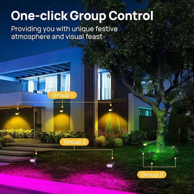 Linkind Smart Solar Spot Lights Outdoor SL5 with Motion Sensor, APP Control Color Changing Solar Halloween Lights Outdoor, IP65 Landscape Lighting for Yard, Garden, Pathway(6 Pack)