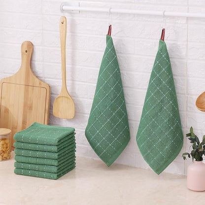 Mordimy 100% Cotton Terrycloth Kitchen Towels and Dishcloths Sets, Soft and Absorbent Checkered Dish Towels, Quick Drying Dish Rags for Washing Dishes, 4 Pack 16" x 26" & 4 Pack 12" x 12", Grass Green