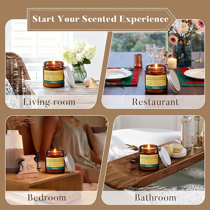 Orange Blossom and Sandalwood Candle,12.35oz Scented Candles with 8% Essential Oils,70 Hour Burn Time Soy Wax Candles for Home Decor,Reading,Jar Candle Gifts for Women and Men