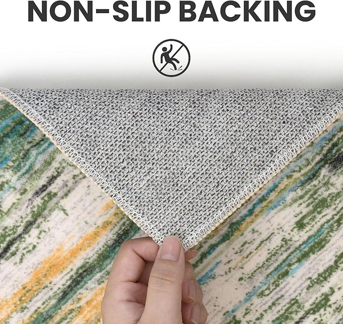 2x5 Modern Abstract Runner Rug for Hallway, Green Teal Orange Multi Super Soft Hallway Decor Kitchen Rugs with Non-Slip, Non-Shedding Washable Rug for Hallways Entryway Bedroom Laundry Indoor