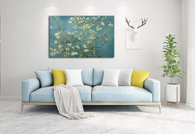 OKEXCKK Almond Blossom by Vincent Van Gogh Canvas Wall Art Large Modern Floral Painting Print Decor Famous Flowers Artwork Pictures for Bedroom Living Room Home Decoration 24"x36"