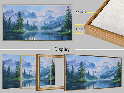 Ardemy Lake Canvas Wall Art for Living Room Large Framed Teal Landscape Pictures Bedroom Wall Decor Textured Misty Forest Scenery Paintings Artwork for Walls Home Office,40"x20"