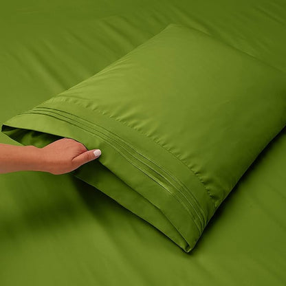 Nestl Full XL Sheet Set - Luxury 1800 Ultra-Soft Microfiber Full Extra Long Bed Sheets - Double Brushed - Deep Pockets - Easy Fit - 4 Piece Set - Bedding Sheets & Pillowcases (Full XL, Calla Green)