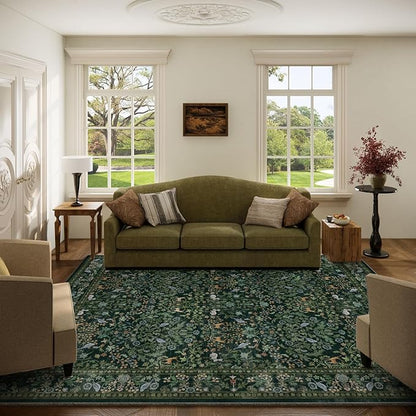 Washable Area Rugs for Living Room: 5x7 Rug Stain Resistant Non Slip Low Pile Lightweight Soft Carpets Rugs for Bedroom Kitchen Dining Room Nursery Kids Room Farmhouse Home Office Indoor