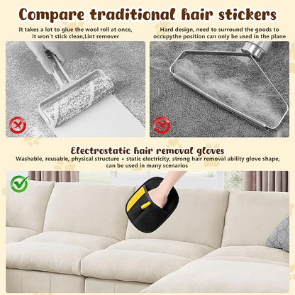 Magic Brush Pet Hair, Newly Upgraded Reusable Electrostatic Pet Hair Remover Glove, Cat & Dog Hair Remover for Couch Furniture, Carpet, Curtain, 2Pcs