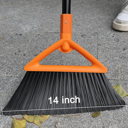 Outdoor Indoor Broom, Brooms for Sweeeping Indoor, Heavy-Duty Kitchen Broom with Long Pole, Angle Broom Orange for Garages Restaurant Courtyard Office Slidewalk Lobby Sweep Dust