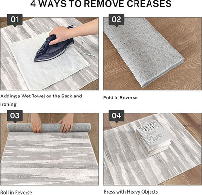 Modern Abstract Entryway Rug Indoor 2x3 Neutral Washable Non-Slip Soft Small Area Rug Light Beige and Grey Kitchen Mat Thin Print Faux Wool Floor Carpet for Entrance Bedroom