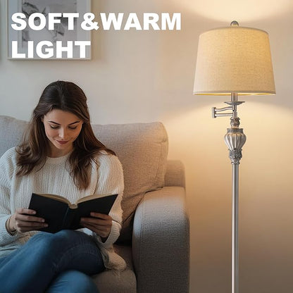 61" Vintage Floor Lamp with 350° Adjustable Swing Arm, Tall lamp Standing Lamp for Living Room Bedside Bedroom Nightstand Retro Farmhouse Mid Century Lamp Light Home Décor Office Gifts