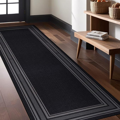 Modern Bordered Non Slip Indoor Runner Rugs for Living Room 2x5 Area Rugs for Kitchen, Rug for Bedroom, and Hallway, Stain Resistant Easy Cleaning Non Shedding Black 2 x 5