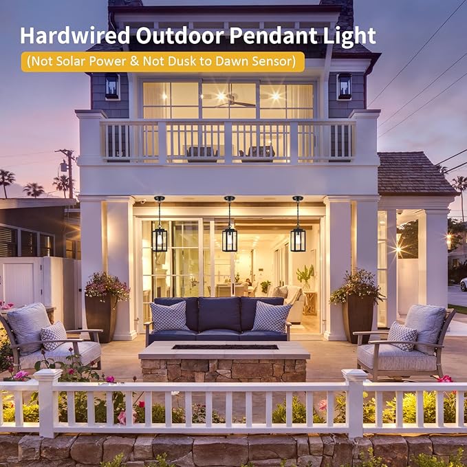 11'' Outdoor Pendant Light, Modern Outside Chandelier Outdoor Hanging Lantern Light, Matte Black with Clear Glass, Exterior Pendant Lighting Fixture for Porch, Yard, Gazebo, 1Pack