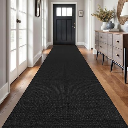 Braided Runner Rug 3x16 Ft Washable Runners for Hallways Non Slip Rubber Backed Kitchen Runners Cotton Long Entryway Runner Indoor, Woven Carpet for Hall Stair Entryway, Black/Grey