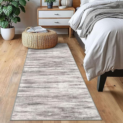 KOZYFLY Modern Abstract Kitchen Runner Rug, 2x6 Washable Rug Runner Non-Slip Soft Striped Hallway Runner Rugs, Grey Beige Print Carpet Runner for Entryway Bathroom Laundry Room Foyer
