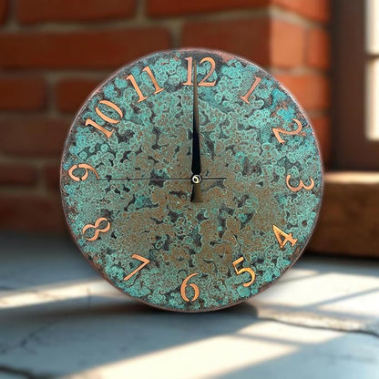 Handmade Pure Copper Wall Clock for Home Decoration, Decor Clock for Living Room, Bedroom and Kitchen, Rustic Decorative Mural Clock Art for Farmhouse (Numbers of Patina, 17.7)