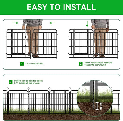 16 Panels No Dig Garden Fence 36 ft(L) X 40 in(H) Animal Barrier for Yard, Patio, Garden Borders, Outdoor Decorative Fencing with Thick Pipe Metal Panels