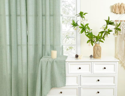 YoungsTex Sage Green Curtains 63 Inch Length 2 Panels for Living Room - Rustic Linen Drapes with Bronze Grommet Light Filtering for Bedroom Office Spring Decorative Country, 52 X 63 Inch