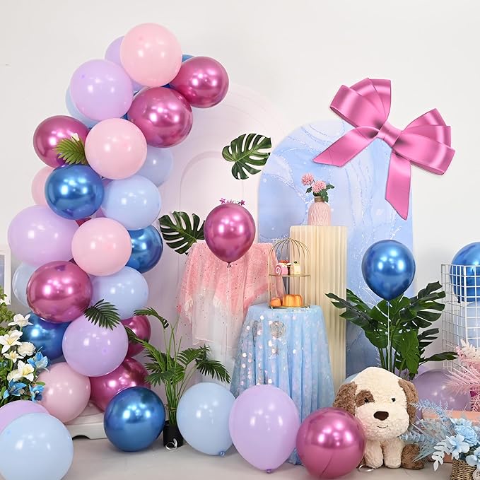 Pink and Blue Balloons, 12 Inch Macaron and Metallic Blue Pink Party Balloons for Gender Reveal Baby Shower Bridal Shower Summer Hawaiian Luau Birthday Party Decorations
