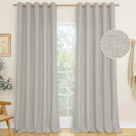 LAMIT Light Grey Linen Textured Curtains for Living Room, Grommet Thick Light Reducing Curtain Light Filtering Panels Burlap Drapes for Bedroom/Outdoor/French Door, Set of 2 Panels, W60x L84