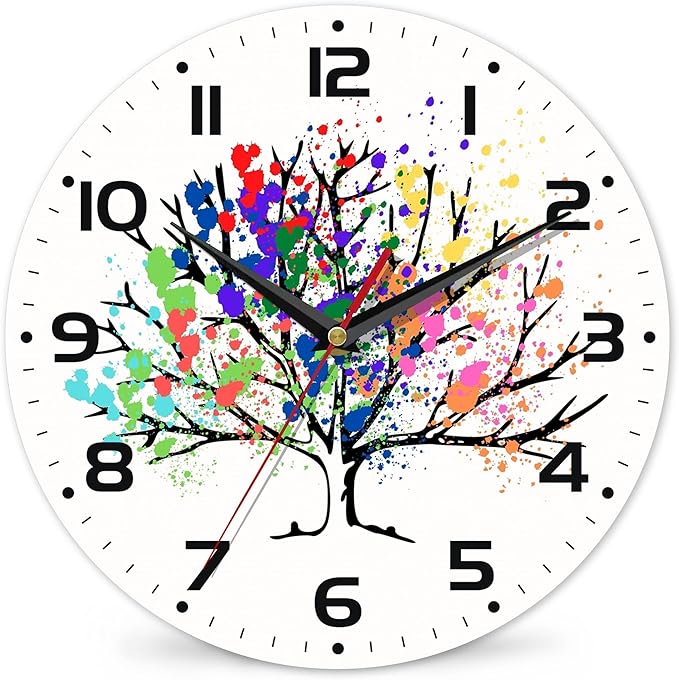 Tree of Life Wall Clocks Wooden Wall Clock Art Hanging Clocks Silent Non-Ticking Wall Clock Battery Operated Round Home Arabic Numeral Decorative Wall Clocks 10 Inch