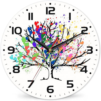 Tree of Life Wall Clocks Wooden Wall Clock Art Hanging Clocks Silent Non-Ticking Wall Clock Battery Operated Round Home Arabic Numeral Decorative Wall Clocks 10 Inch