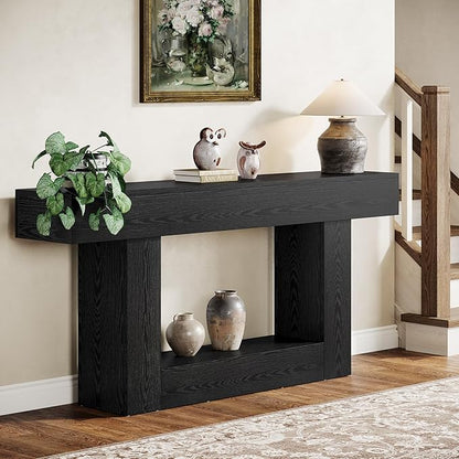 Tribesigns 63" Console Table, Farmhouse 2-Tier Entryway Table with U-Shaped Base, Narrow Long Wood Sofa Table Behind Couch Table for Living Room, Hallway, Foyer, Black
