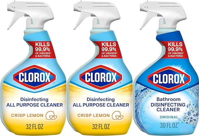 CLOROX Disinfecting All-Purpose Cleaner 32 Oz and Disinfecting Bathroom Cleaner, Household Essentials, 30 Oz, Pack of 3