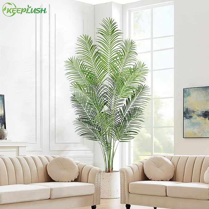 Artificial Palm Tree 7ft Tall Fake Palm Tree Indoor Decor with 18 Leaves and Real Bark Design Faux Tropical Areca Palm Silk Floor Plant in Pot for Home Office Living Room Bedroom Decor 2pcs