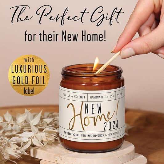House Warming Gifts New Home, Housewarming Gifts New Home - 'New Home 2024' Soy Candle, w/Vanilla, Coconut & Vetiver I for New House, New Home Gifts I 9oz Jar, 50Hr Burn, Made in USA
