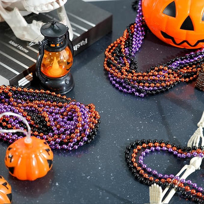 YAXINRUI 144 PCS Halloween Beads Necklaces, Purple Black Orange Party Beads 33'' Halloween Necklaces Party Stuff for Halloween Trick or Treat Decorations