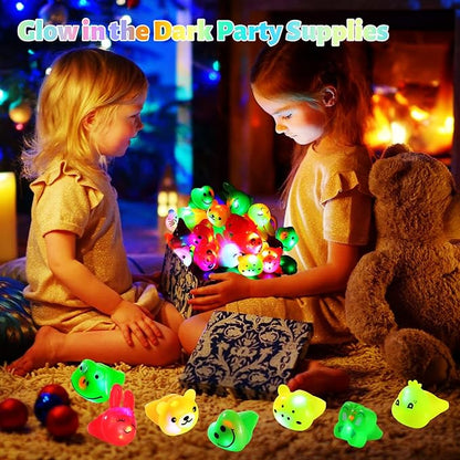 36 Pack Light Up Rings Glow in The Dark Party Supplies, Light up Party Favors, Goodie Bag Stuffers, Birthday Valentines Party Favors Classroom Prizes Cute Animal Treasure Box for Kids