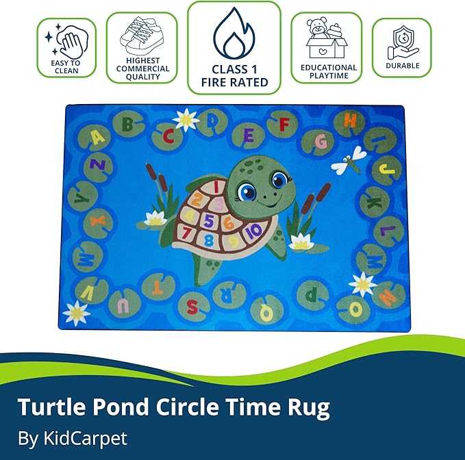 Turtle Pond Circle Time Rug 7'6"x 12' Rectangle, Educational Classroom Rug, Kids Learning Play Mat | Area Rug for Bedroom or Playroom