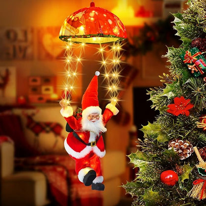 Christmas Lights Outdoor Indoor, Santa Claus Parachute LED Lights, 8 Modes & Timer Christmas Decorations Lights Outside Inside for Window, Garden, Home, Porch, Xmas Tree Decor (Warm White) ﻿