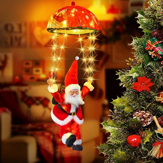 Christmas Lights Outdoor Indoor, Santa Claus Parachute LED Lights, 8 Modes & Timer Christmas Decorations Lights Outside Inside for Window, Garden, Home, Porch, Xmas Tree Decor (Warm White) ﻿