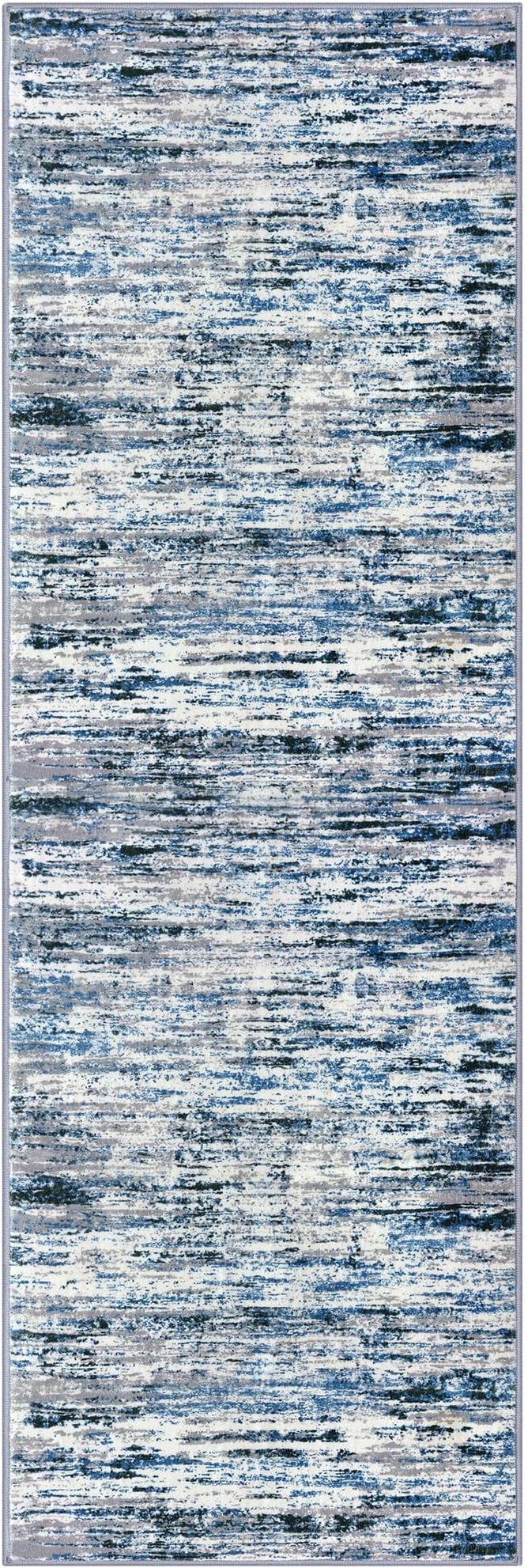 Modern Abstract Runner Rug 3x8, Grey Blue White, Washable Kitchen Runner Non-Slip Soft Hallway Rug Thin Print Faux Wool Carpet for Entryway Bedroom Laundry Room Indoor Home Office Decor