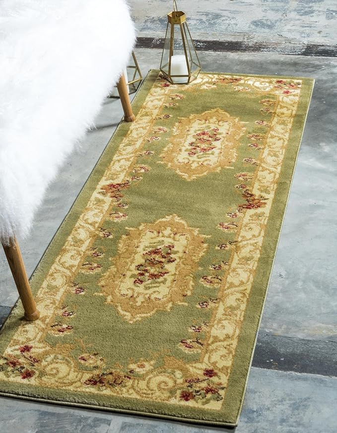 Rugs.com Chateau Collection Rug – 3' x 16' 5 Runner Green Medium Rug Perfect for Hallways, Entryways