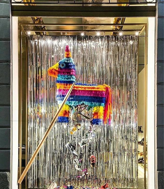 GOER 3.2 ft x 8.2 ft Metallic Tinsel Foil Fringe Curtains Party Photo Backdrop Party Streamers for Birthday,Graduation,New Year Eve Decorations Wedding Decor (Silver,5 pcs)