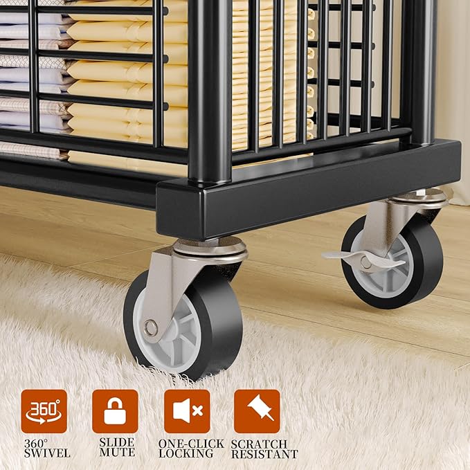 Heavy Duty Clothes Rack - Double Rod Clothing Racks for Hanging Clothes, Portable & Adjustable Garment Rack with Wheels, Rolling Clothes Rack Load 670LBS for Bedrooms, Laundry, Closet (Black)