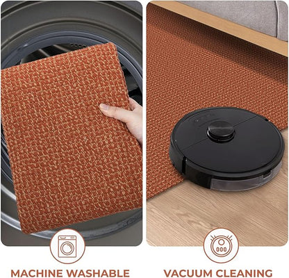 KOZYFLY Long Runners for Hallways 2x12 ft Washable Kitchen Runner Non Slip Rubber Backed Hallway Rugs Cotton Entryway Runner Rug Floor Carpet for Indoor Hall, Backdoor, Kitchen, Orange/Tan