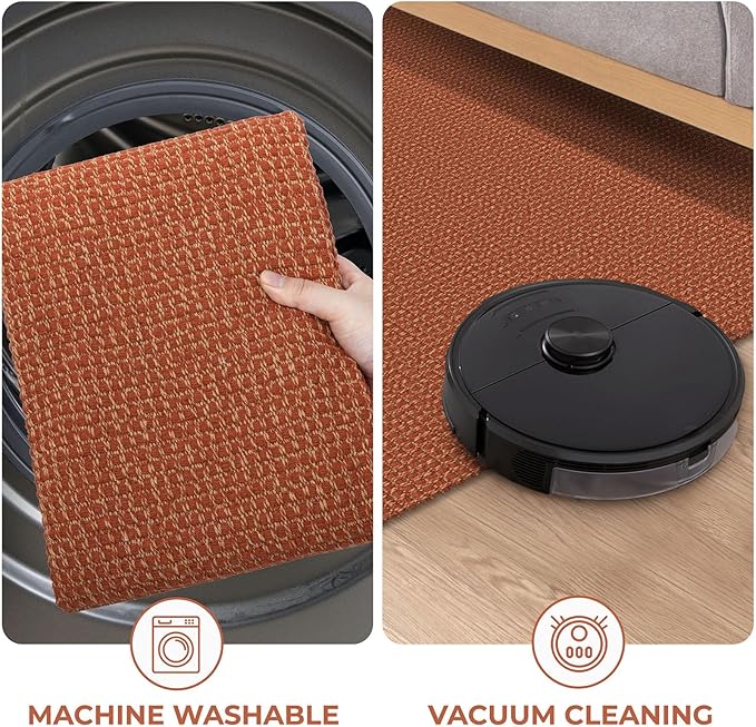 KOZYFLY Runners for Hallways 2x10 ft Washable Kitchen Runner Non Slip Rubber Backed Hallway Rugs Cotton Entryway Runner Rug Floor Carpet for Indoor Hall, Backdoor, Kitchen, Orange/Tan