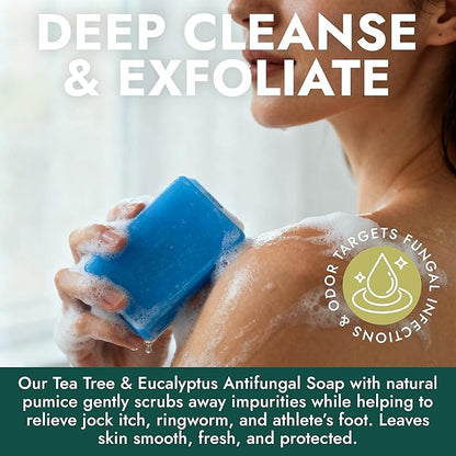 Antifungal Soap | Deep-Cleansing & Exfoliating Bar for Men & Women | Natural Ingredients with Tea Tree & Eucalyptus | Helps Soothe Jock Itch, Ringworm & Athlete’s Foot Pumice Bar Soap