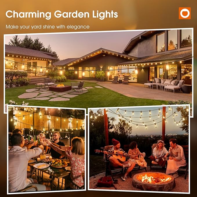 addlon 50FT LED Outdoor String Lights Timer Control with Edison Shatterproof Bulbs, Weatherproof Strand, Commercial Grade Patio Lights, Decorative for Garden or Patio, Black