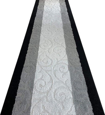 Custom Size Hallway Carpet Runner Rug, Slip Resistant, 31 Inch Wide X Your Choice of Length, Scroll Black, 31 Inch X 26 feet