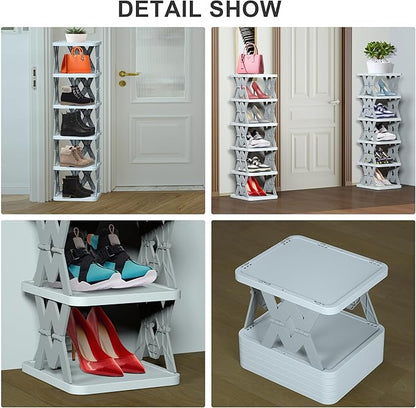 Shoe Rack, 6 Tier Small Shoe Organizer Without Assembly, Foldable Shoe Rack for Entryway, Front Door Entrance, Bedroom, Small Spaces, White