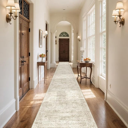 Washable Runner Rug 2.5x16, Non-Slip Long Hallway Runner for Entryway, Soft Vintage Kitchen Mats for Floor, Abstract Dining Room, Bedroom, Living Room Rugs(2.5'x16', Beige/Ivory)