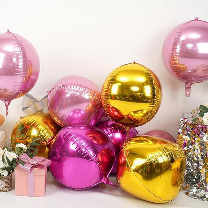 Pink Gold Round Foil Balloons 9 pcs,Metallic Giant 4D Round Balloons 22 Inch for Birthday Girl's Baby Shower Bridal Shower Wedding Valentine Party Decorations