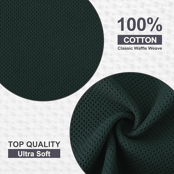 Kitinjoy 100% Cotton Kitchen Dish Cloths, 12 Pack Waffle Weave Ultra Soft Absorbent Dish Towels for Drying Dishes Quick Drying Kitchen Towels Dish Rags, 12 X 12 Inches, Blackish Green